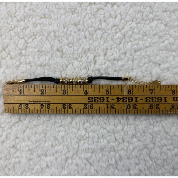 Juicy Couture Bracelet Pave Crystal Heart Charm Gold Beads Black Cord 6”-6.5 - Picture 5 of 6